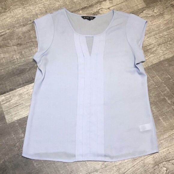 Express Sheer Purple Short Sleeve Blouse Keyhole Neck, Ruffles - Picture 7 of 12